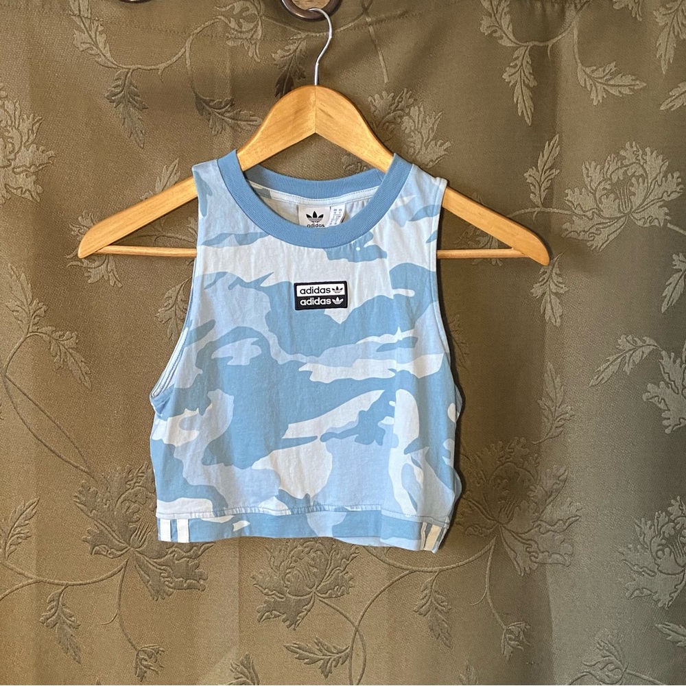 Adidas Blue Camo Crop Tank Top Small